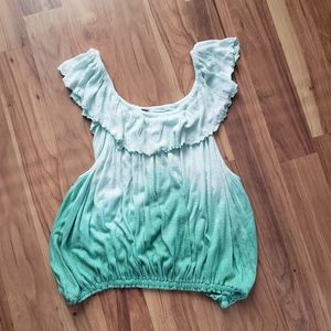 Free People seafoam green ombre ruffled sleeveless top Size Large NEW